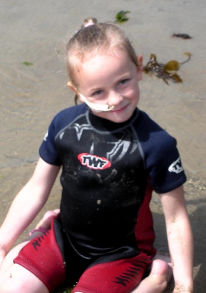 Daisy on the beach with NG tube