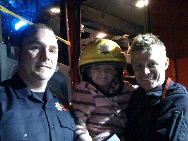 Daisy with Basildon firemen March 2011
